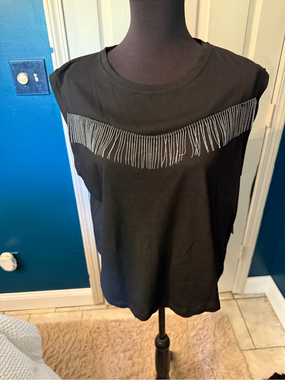 Lizard Thicket Black Tank Top with Silver Fringe
